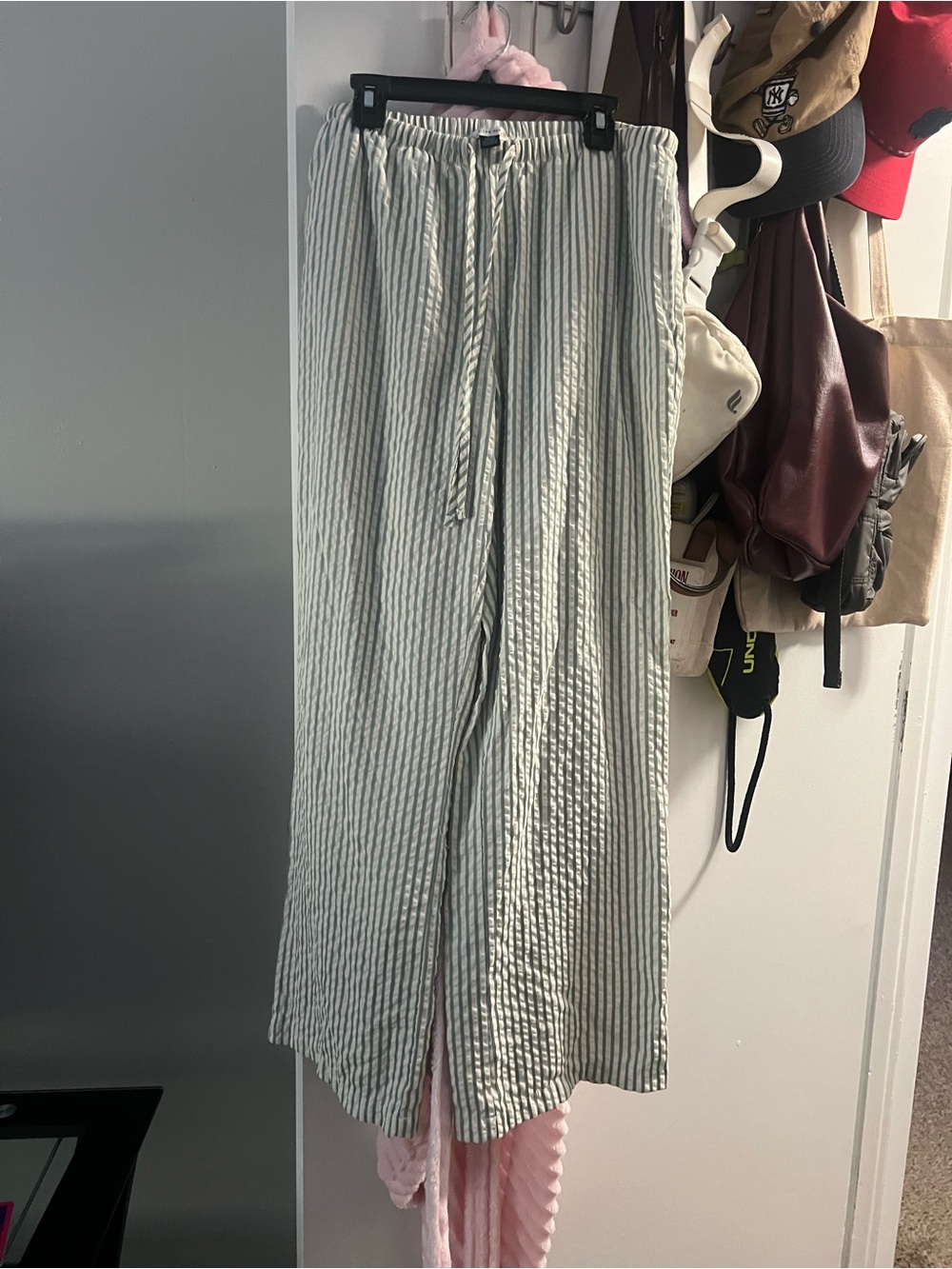 American Eagle Outfitters Sage and White Striped Wide-Leg Pants
